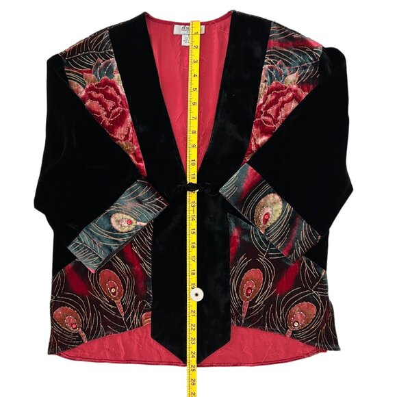Ania A. Silk Blend Velvet Beaded Sequins Floral Peacock Artsy Kimono Cardigan S - Picture 15 of 16